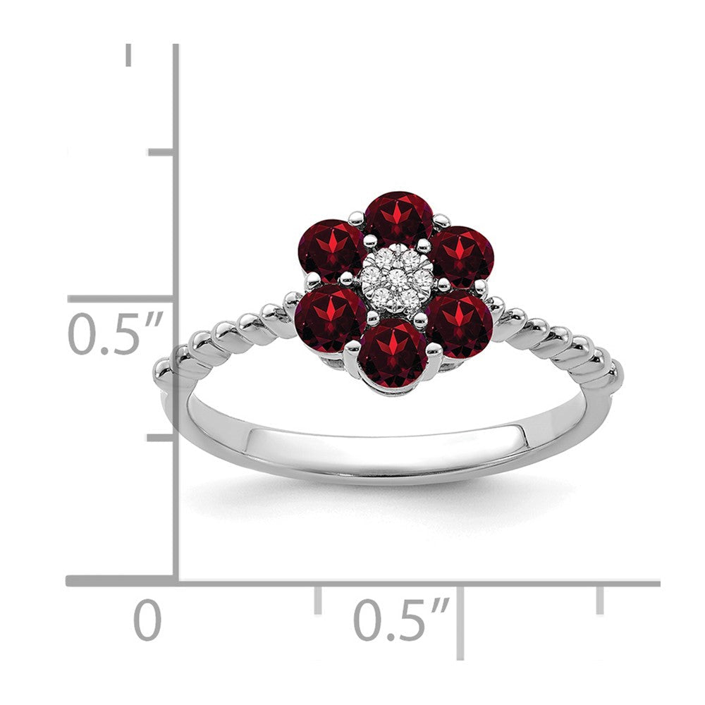 14k white gold garnet and real diamond floral ring rm7191 ga 003 wa