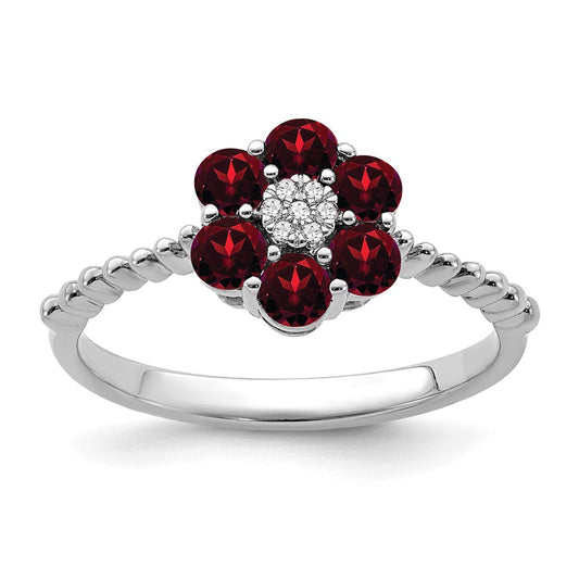 14k white gold garnet and real diamond floral ring rm7191 ga 003 wa
