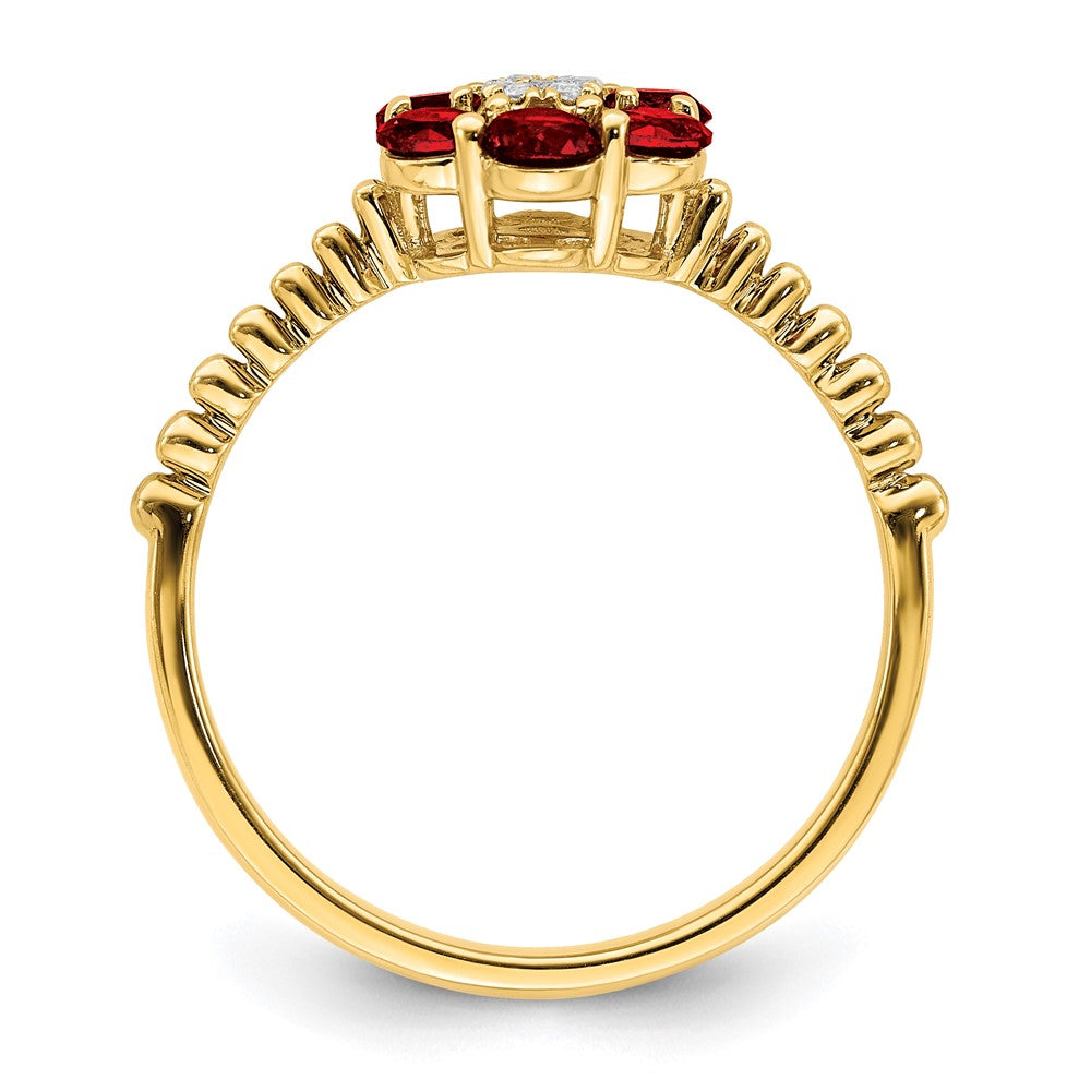 14k yellow gold garnet and real diamond floral ring rm7191 ga 003 ya