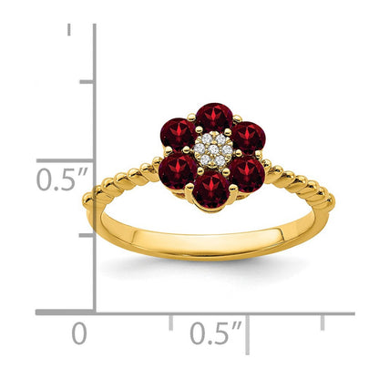 14k yellow gold garnet and real diamond floral ring rm7191 ga 003 ya
