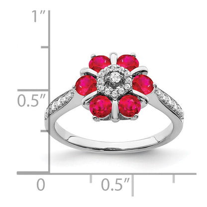14k white gold ruby and real diamond floral ring rm7192 ru 022 wa