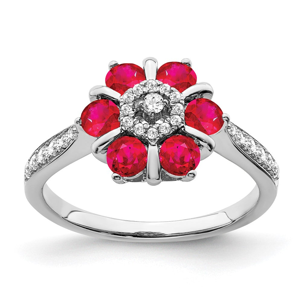 14k white gold ruby and real diamond floral ring rm7192 ru 022 wa