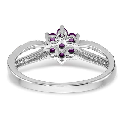Solid 14k White Gold Simulated Amethyst and CZ Floral Ring