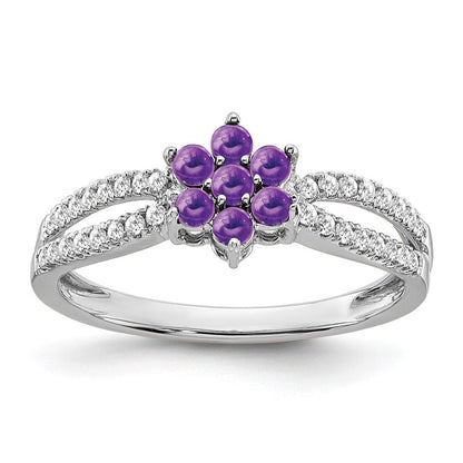 14k white gold amethyst and real diamond floral ring rm7199 am 019 wa