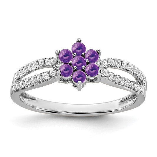 14k white gold amethyst and real diamond floral ring rm7199 am 019 wa
