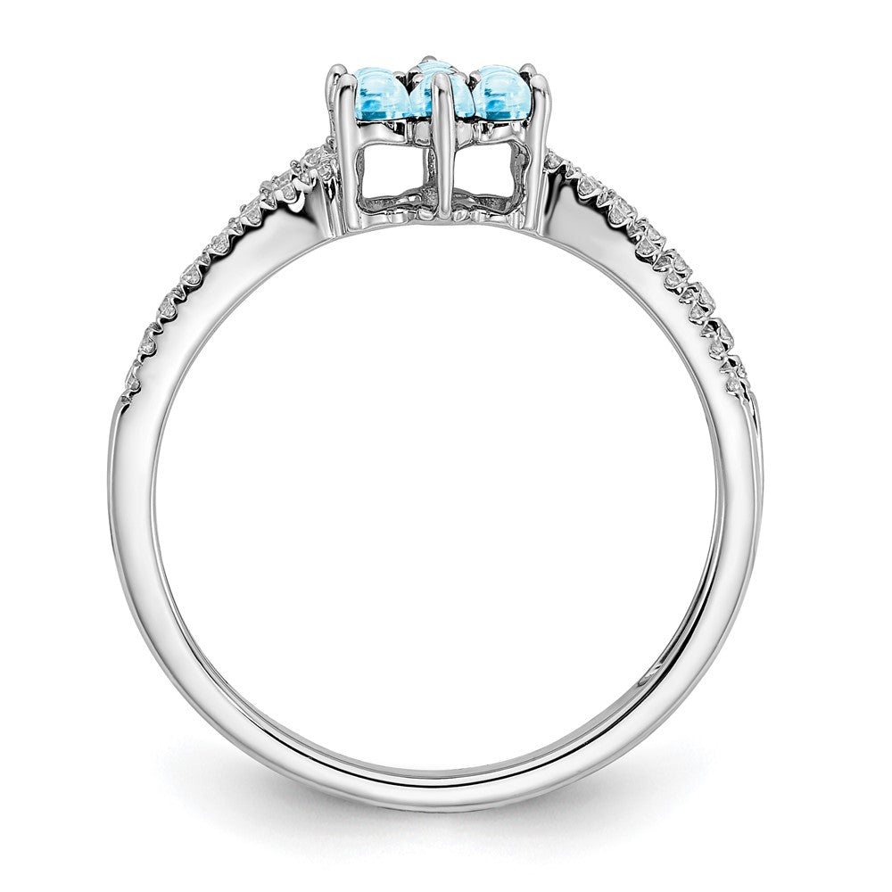 Solid 14k White Gold Simulated Blue Topaz and CZ Floral Ring