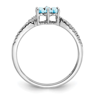 Solid 14k White Gold Simulated Blue Topaz and CZ Floral Ring