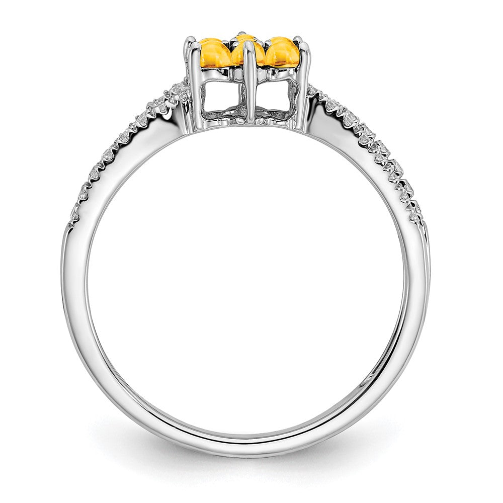 Solid 14k White Gold Simulated Citrine and CZ Floral Ring