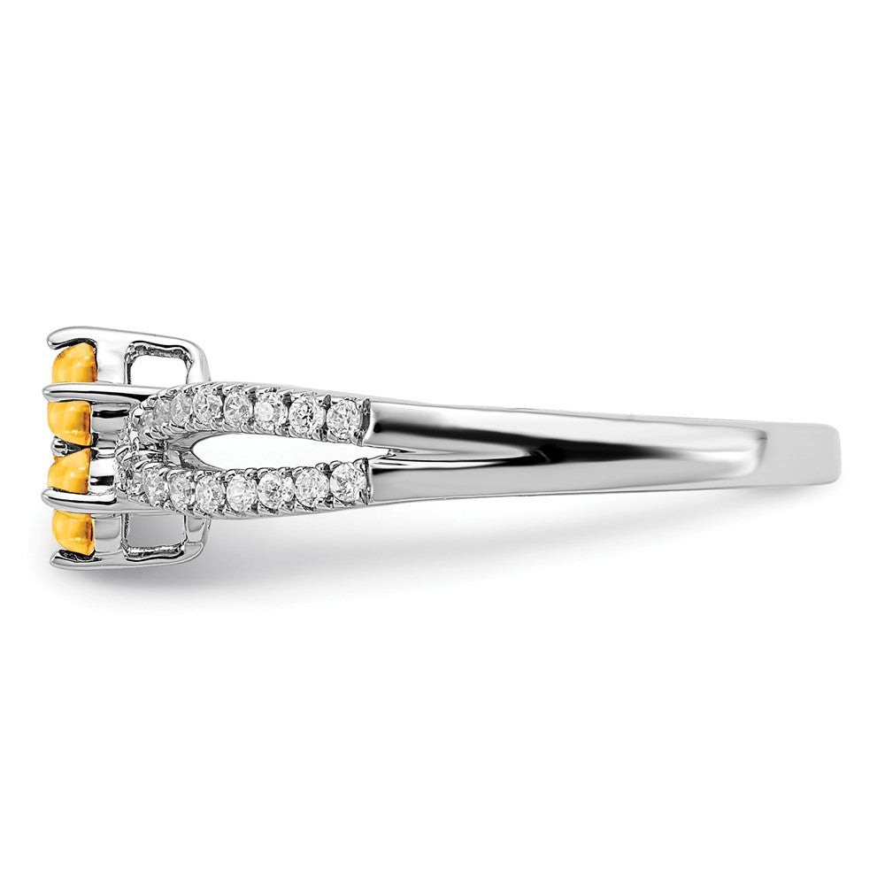 Solid 14k White Gold Simulated Citrine and CZ Floral Ring