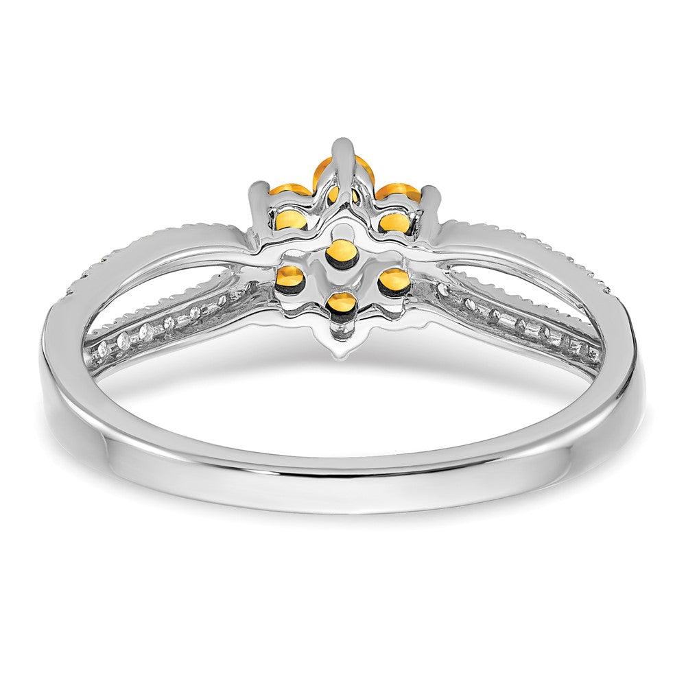 Solid 14k White Gold Simulated Citrine and CZ Floral Ring
