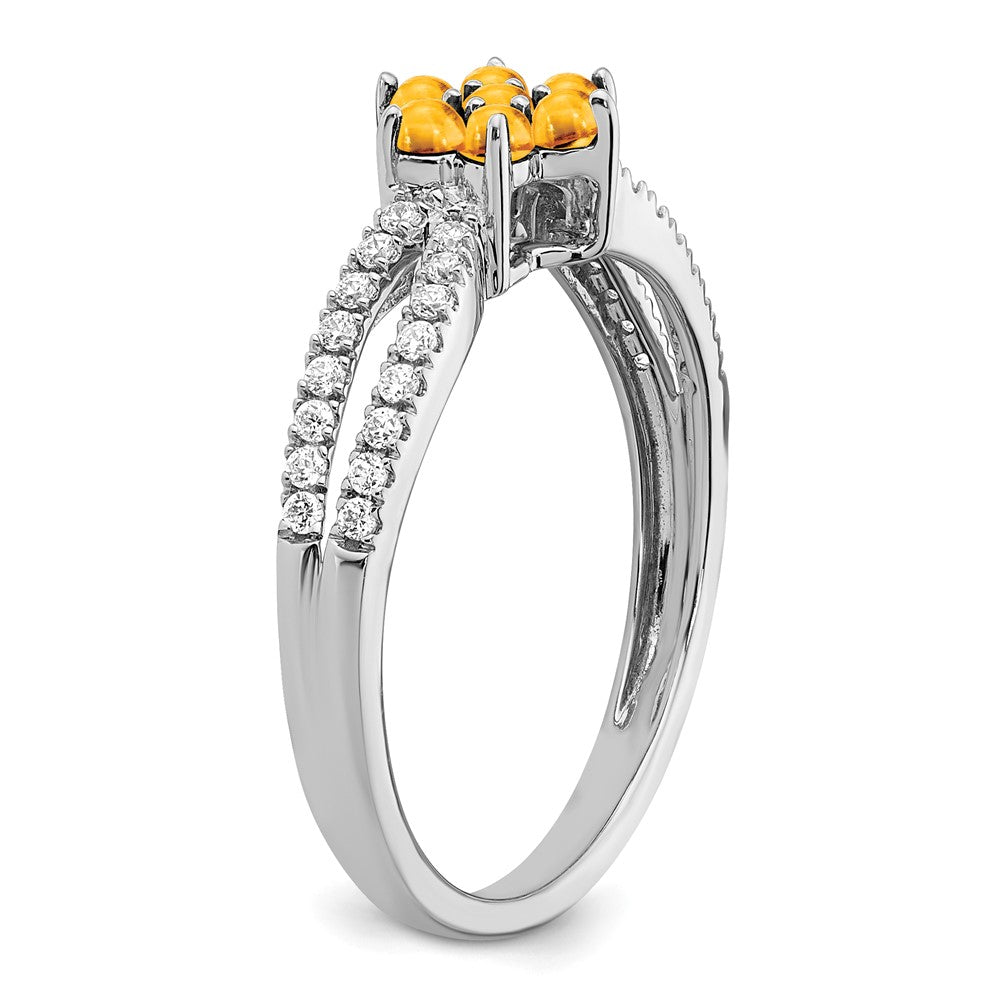 Solid 14k White Gold Simulated Citrine and CZ Floral Ring