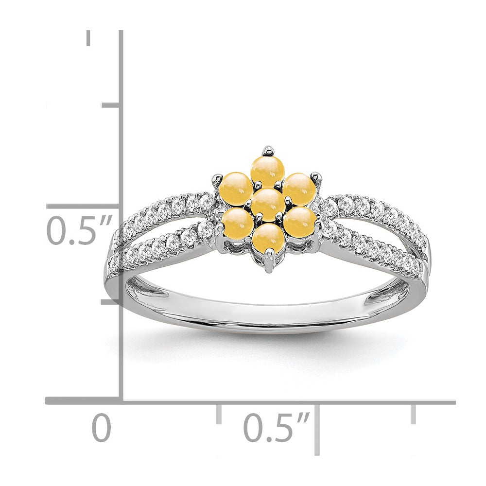 Solid 14k White Gold Simulated Citrine and CZ Floral Ring