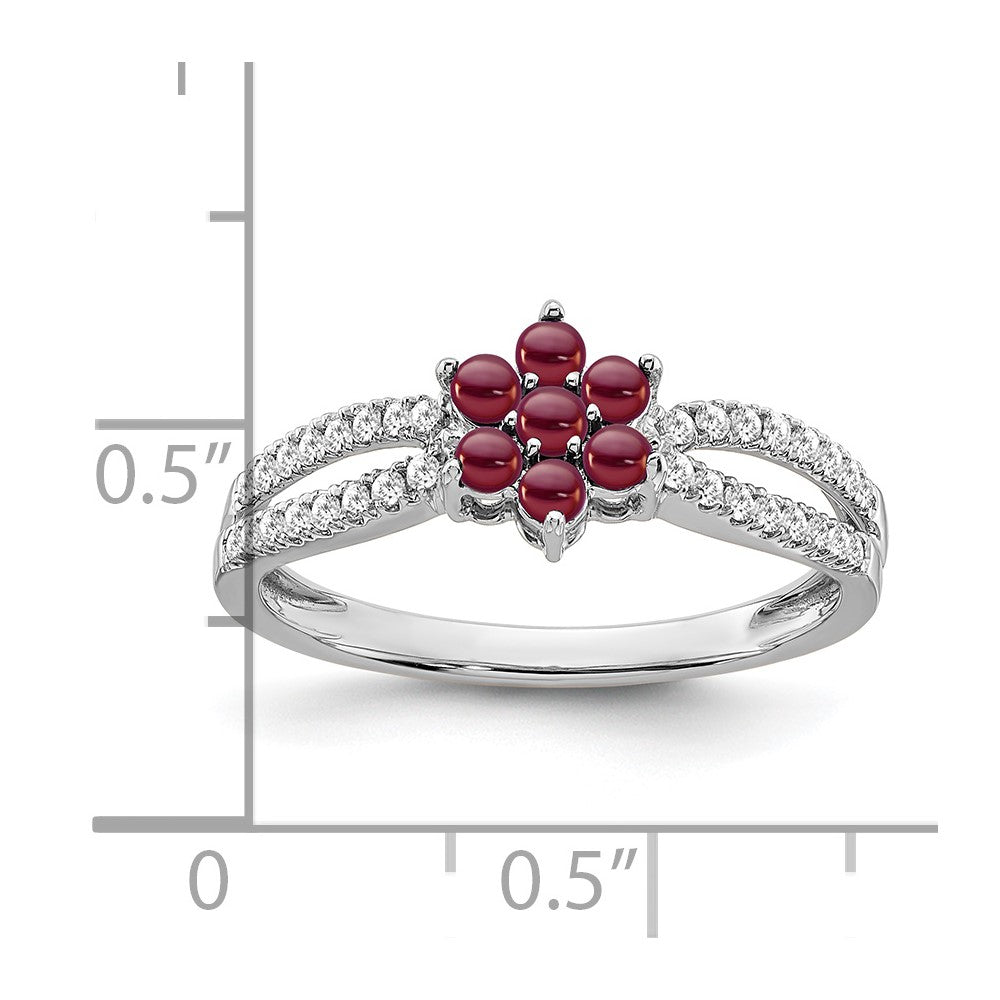 14k white gold garnet and real diamond floral ring rm7199 ga 019 wa