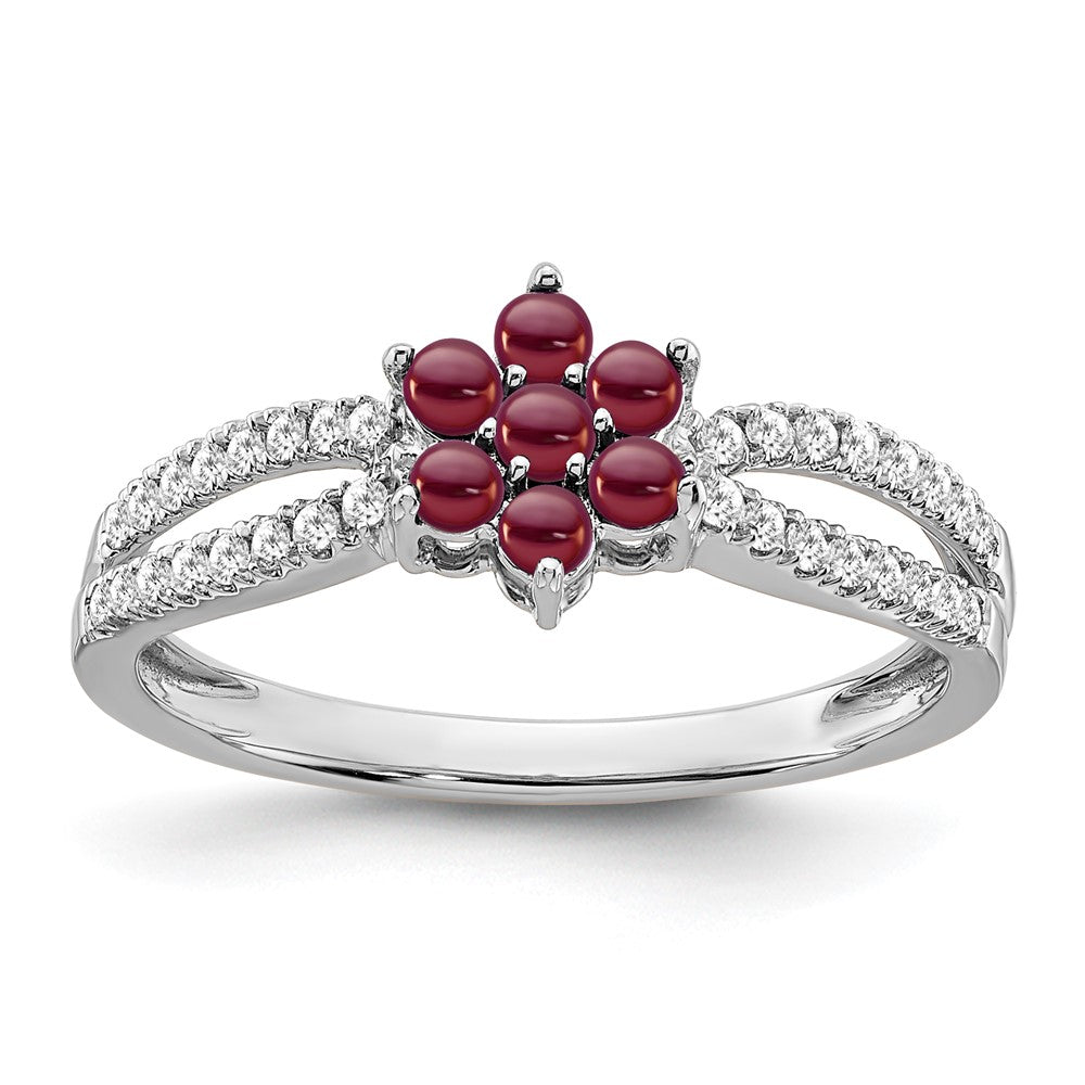 14k white gold garnet and real diamond floral ring rm7199 ga 019 wa