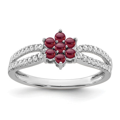 14k white gold garnet and real diamond floral ring rm7199 ga 019 wa