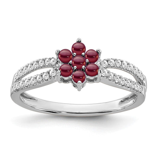 14k white gold garnet and real diamond floral ring rm7199 ga 019 wa