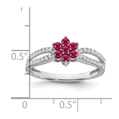 14k white gold ruby and real diamond floral ring rm7199 ru 020 wa