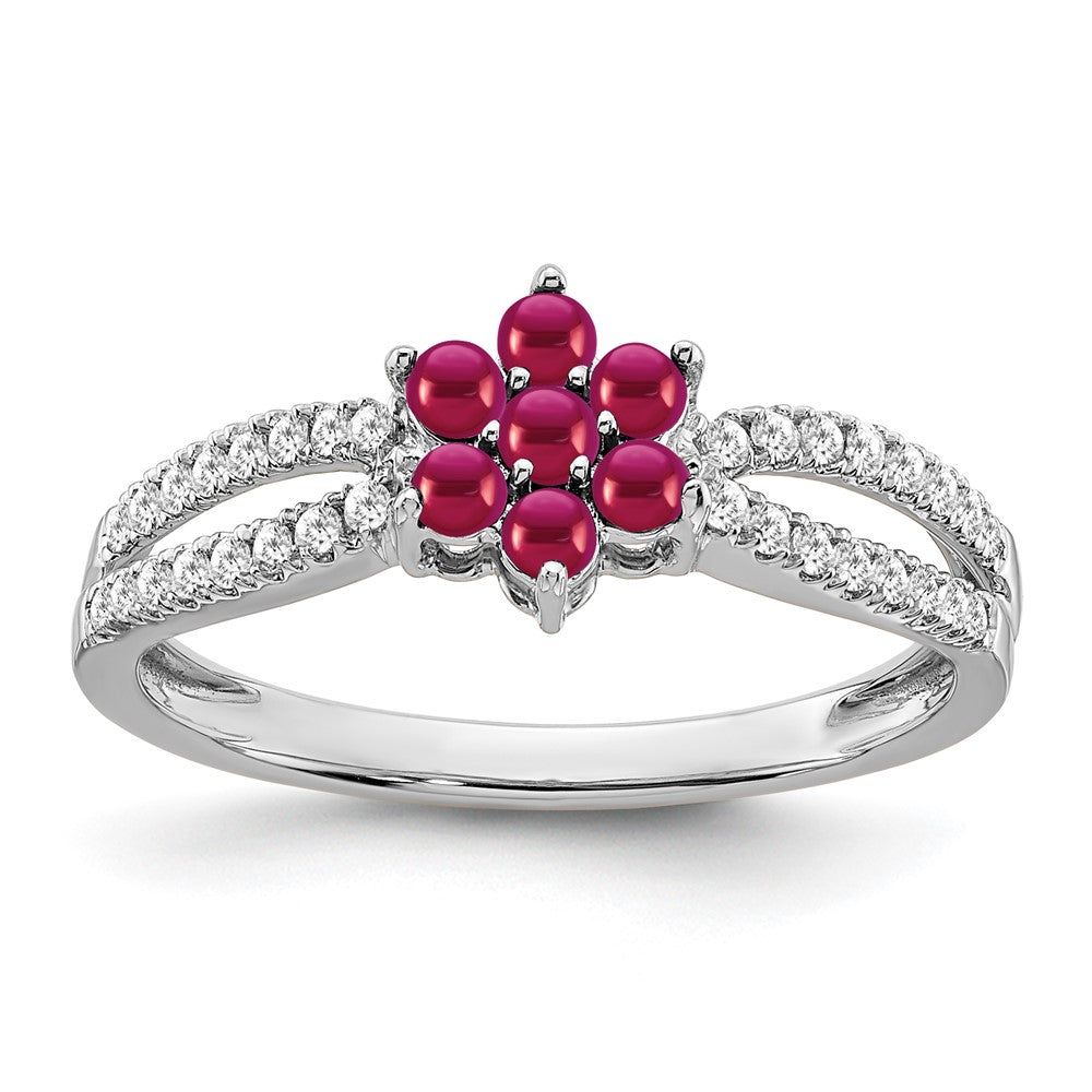 14k white gold ruby and real diamond floral ring rm7199 ru 020 wa