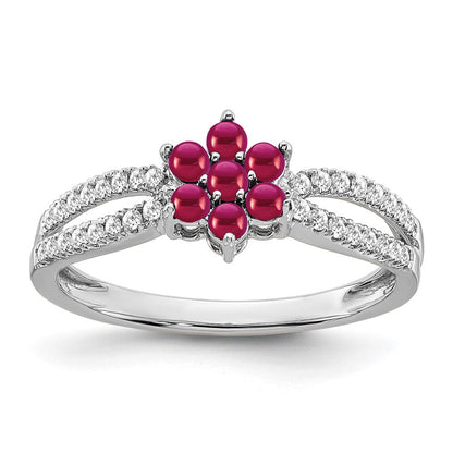 14k white gold ruby and real diamond floral ring rm7199 ru 020 wa