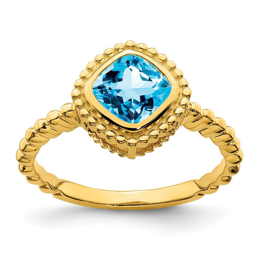 14K Yellow Gold Cushion Blue Topaz Ring