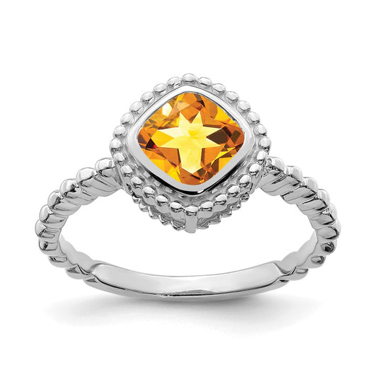 Solid 14k White Gold Cushion Simulated Citrine Ring