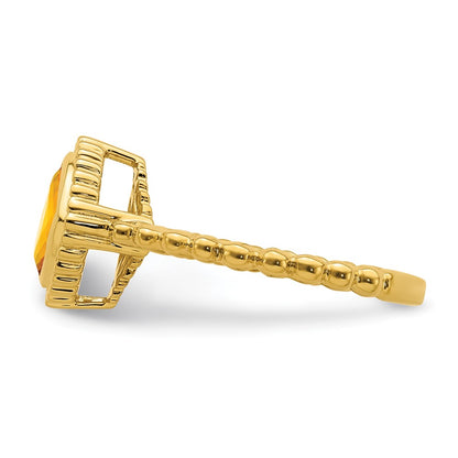 Solid 14k Yellow Gold Cushion Simulated Citrine Ring