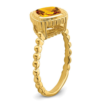 Solid 14k Yellow Gold Cushion Simulated Citrine Ring