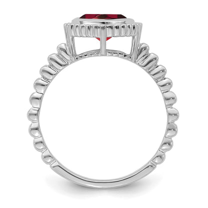 Solid 14k White Gold Cushion Simulated Garnet Ring