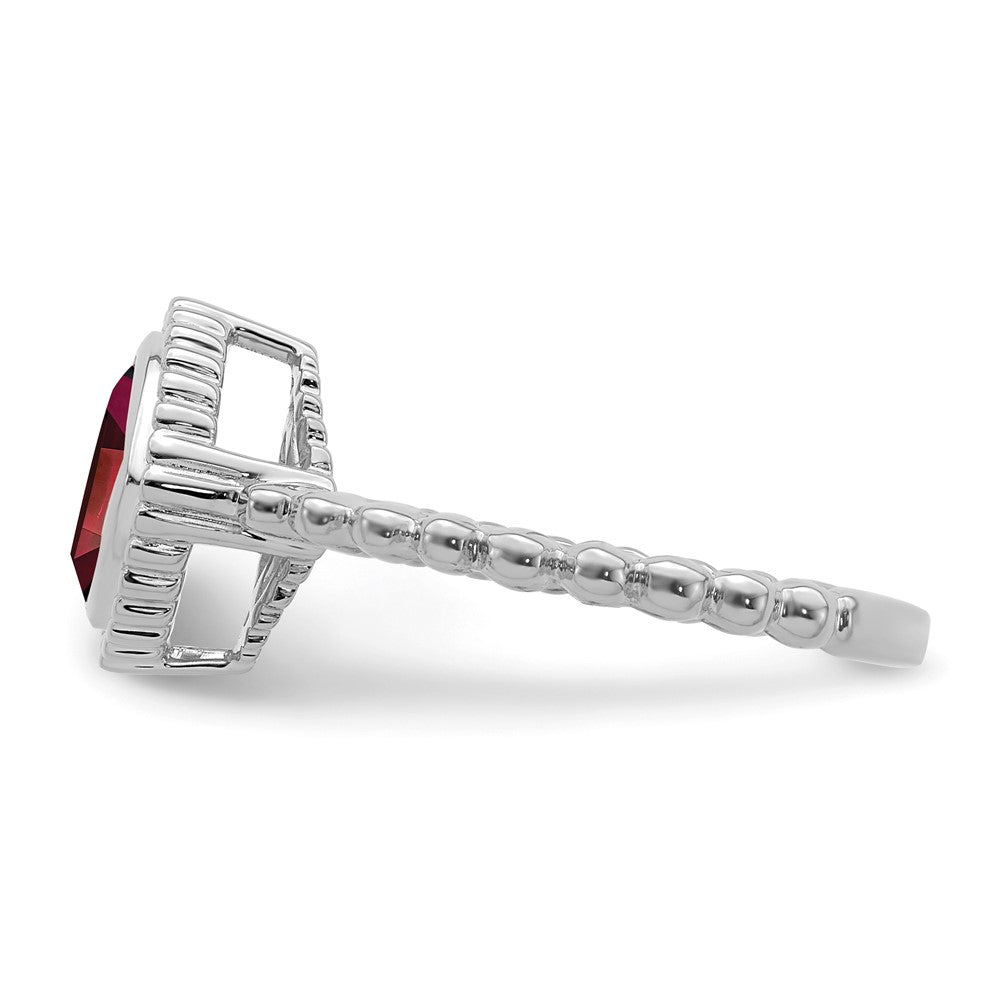 Solid 14k White Gold Cushion Simulated Garnet Ring