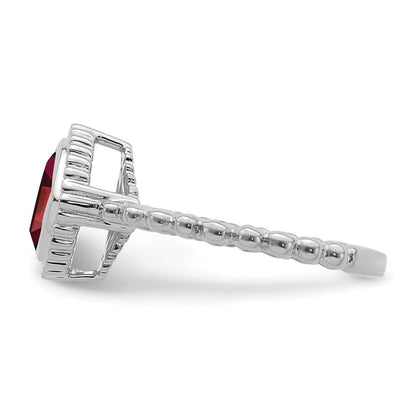 Solid 14k White Gold Cushion Simulated Garnet Ring