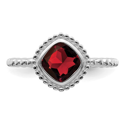 Solid 14k White Gold Cushion Simulated Garnet Ring