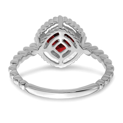 Solid 14k White Gold Cushion Simulated Garnet Ring