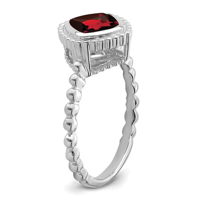 Solid 14k White Gold Cushion Simulated Garnet Ring
