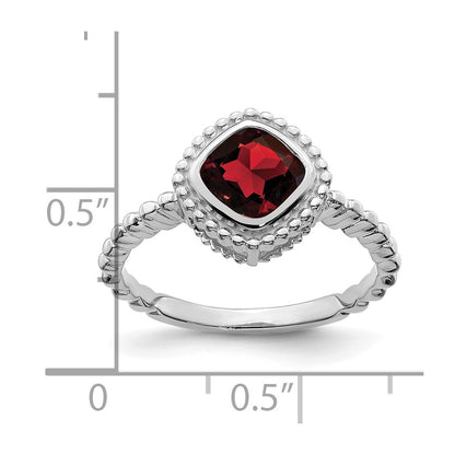 Solid 14k White Gold Cushion Simulated Garnet Ring