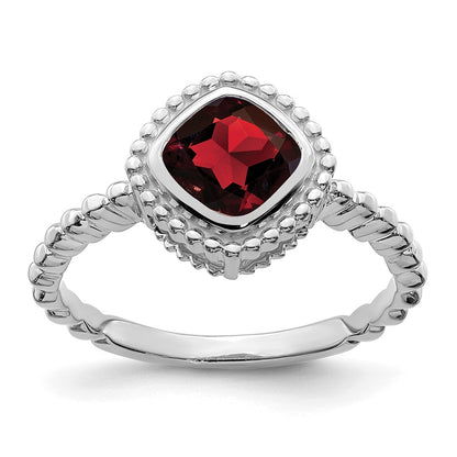 Solid 14k White Gold Cushion Simulated Garnet Ring