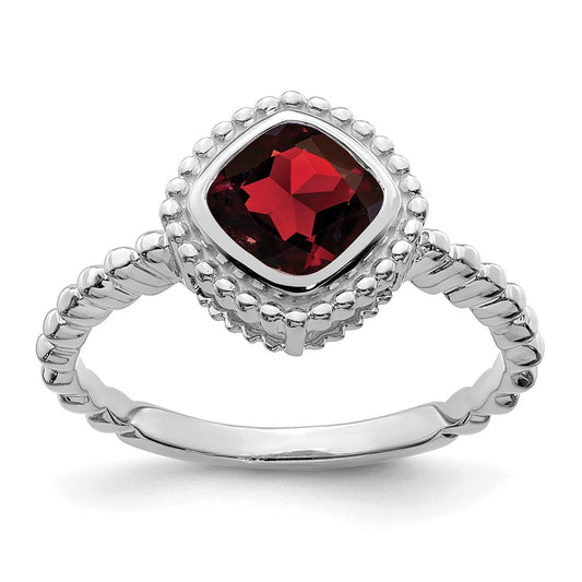 Solid 14k White Gold Cushion Simulated Garnet Ring