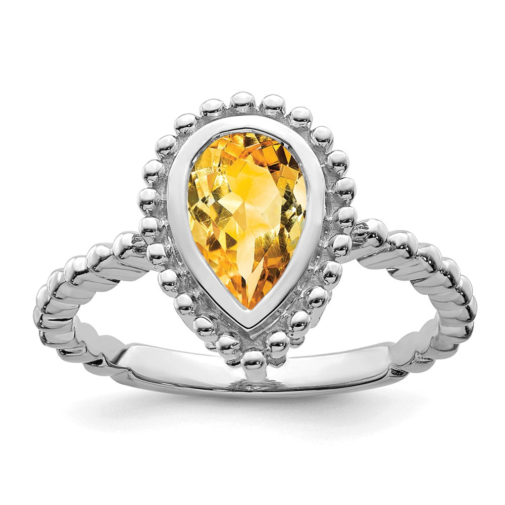 Solid 14k White Gold Pear Simulated Citrine Ring