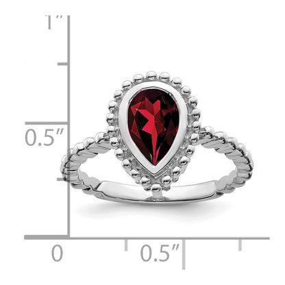 Solid 14k White Gold Pear Simulated Garnet Ring
