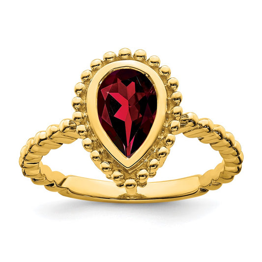14K Yellow Gold Pear Garnet Ring