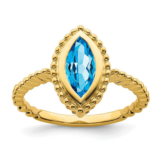 14K Yellow Gold Marquise Blue Topaz Ring
