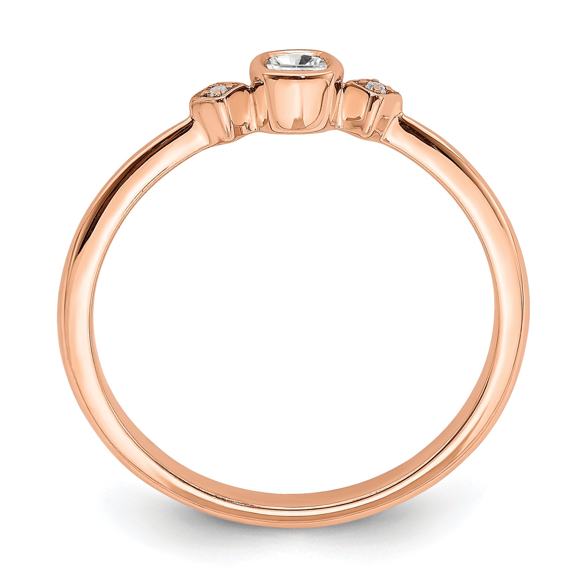 0.11ct. CZ Solid Real 14k Rose Gold Polish Petite Cushion Complete Dia Ring