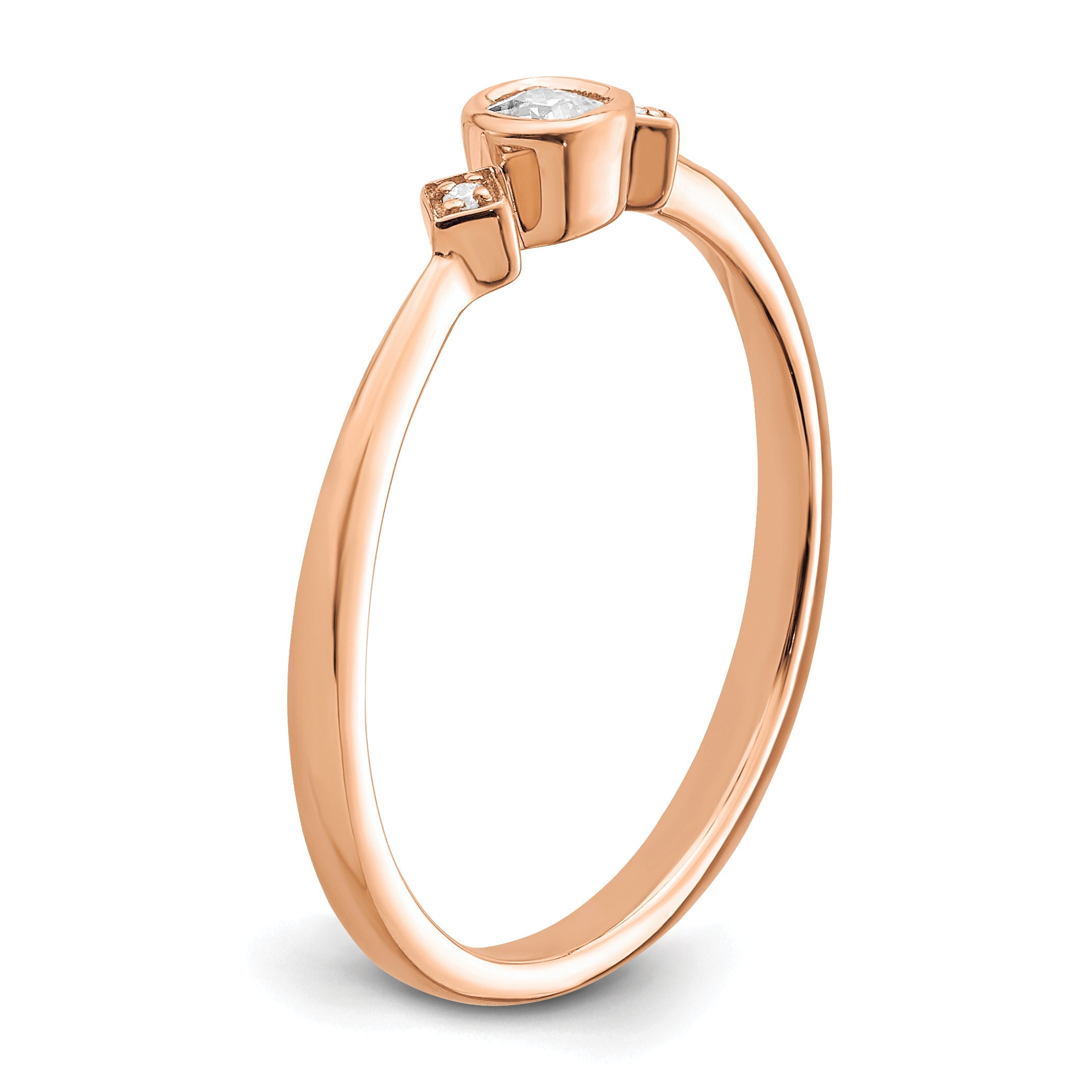 0.11ct. CZ Solid Real 14k Rose Gold Polish Petite Cushion Complete Dia Ring