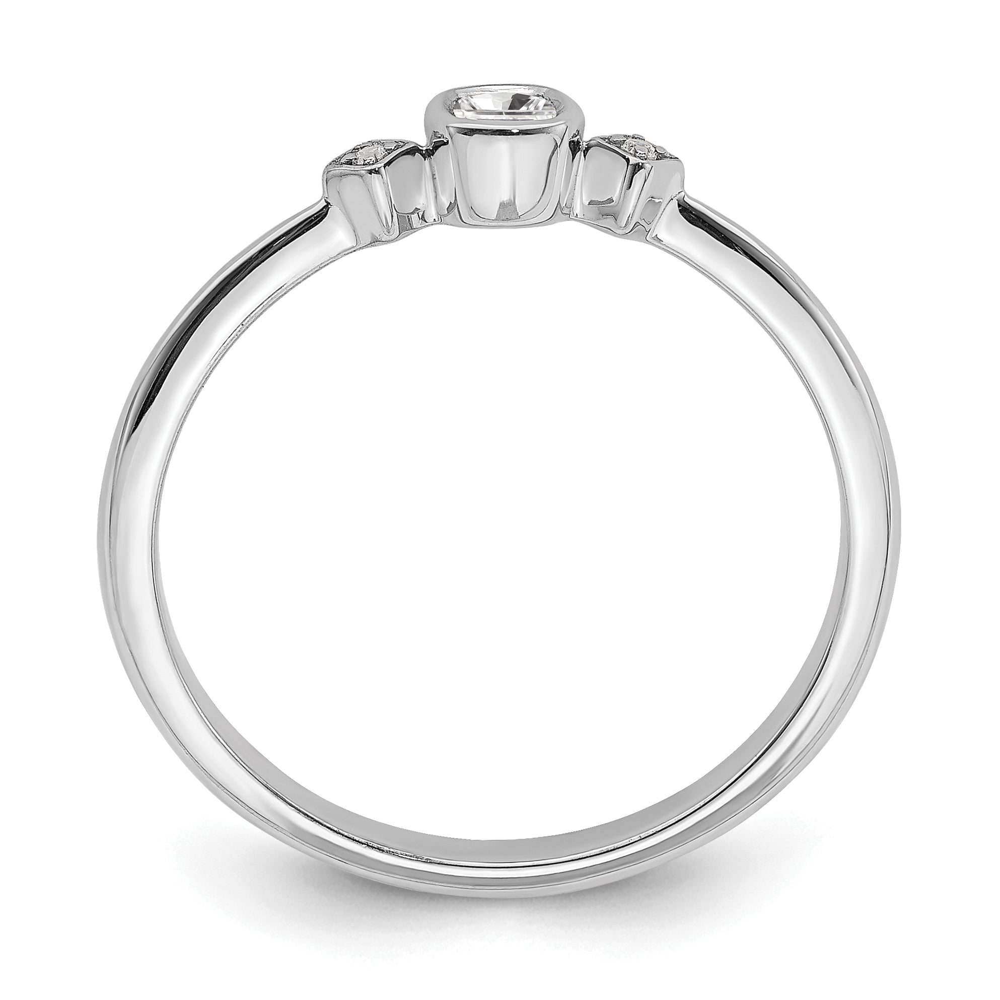 0.11ct. CZ Solid Real 14k White Gold Polish Petite Cushion Complete Dia Ring