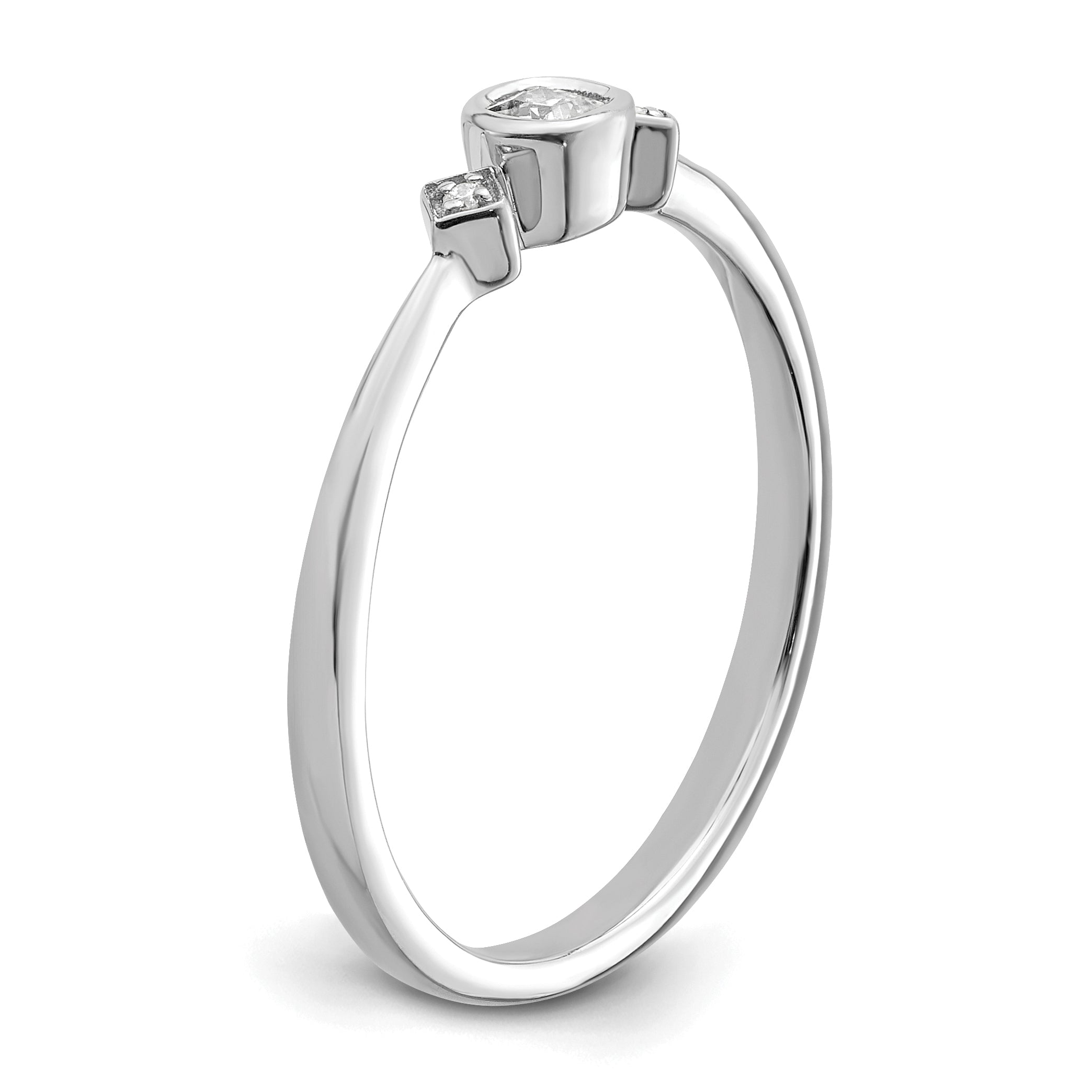 0.11ct. CZ Solid Real 14k White Gold Polish Petite Cushion Complete Dia Ring