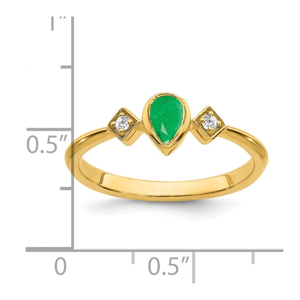 14k yellow gold pear bezel emerald and real diamond ring rm7234 em 004 ya