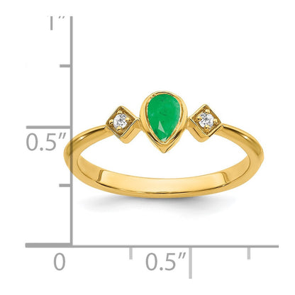 14k yellow gold pear bezel emerald and real diamond ring rm7234 em 004 ya