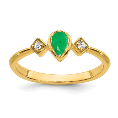 14k yellow gold pear bezel emerald and real diamond ring rm7234 em 004 ya