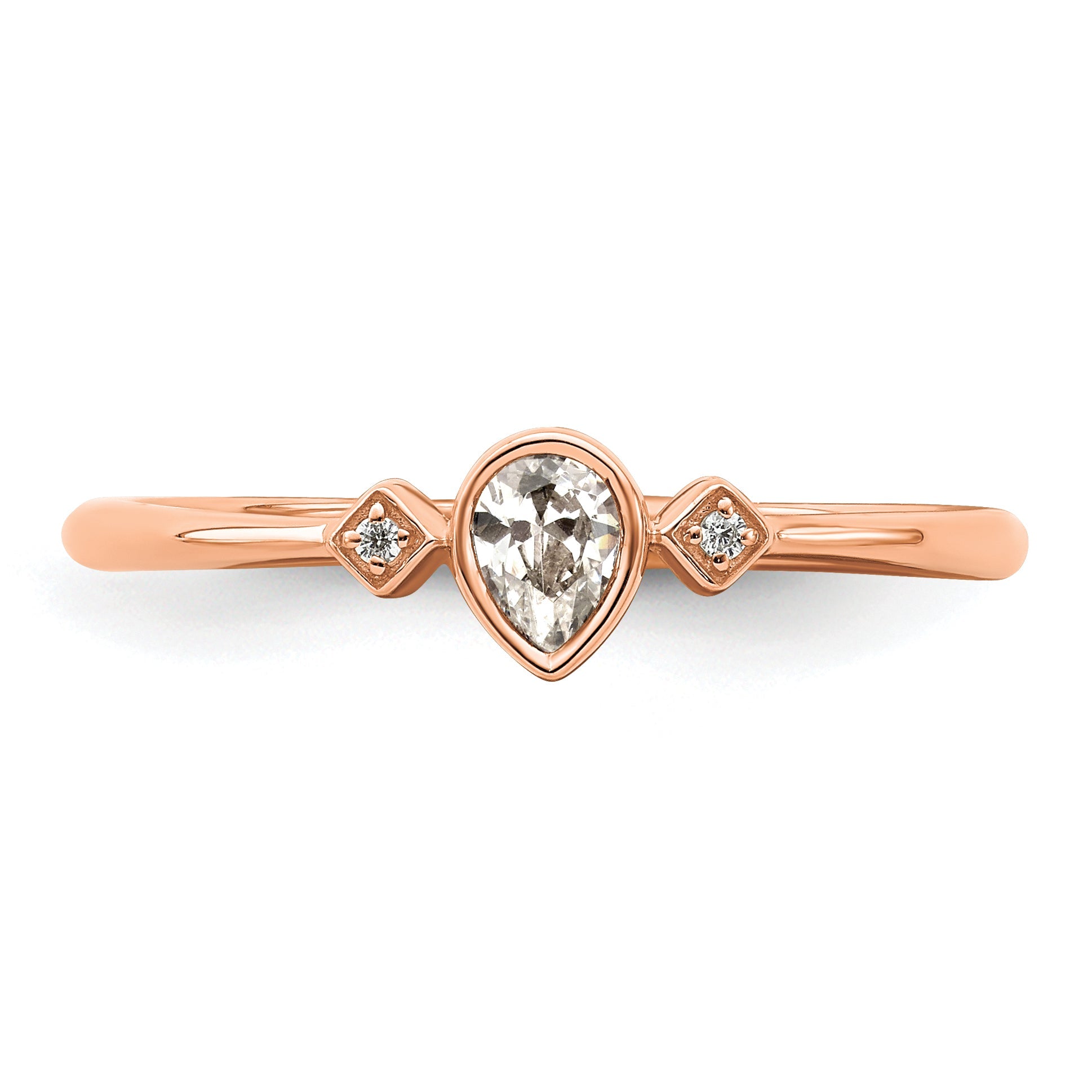 0.11ct. CZ Solid Real 14k Rose Gold Polish Petite Pear Complete Dia Ring