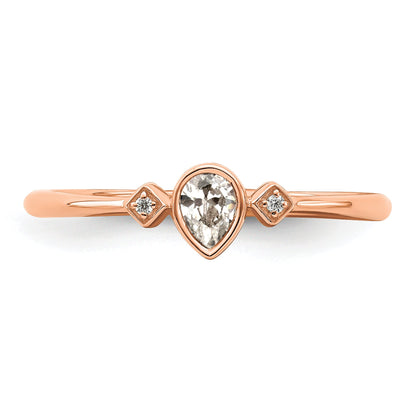 0.11ct. CZ Solid Real 14k Rose Gold Polish Petite Pear Complete Dia Ring