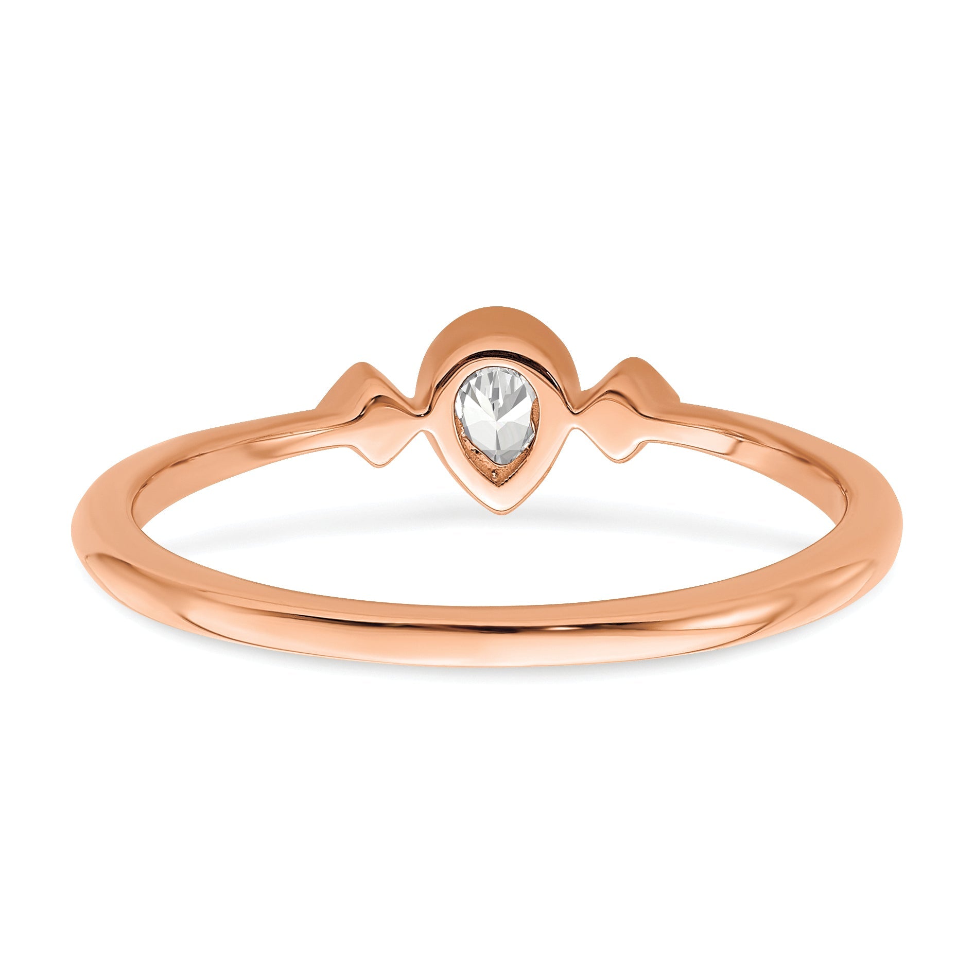 0.11ct. CZ Solid Real 14k Rose Gold Polish Petite Pear Complete Dia Ring